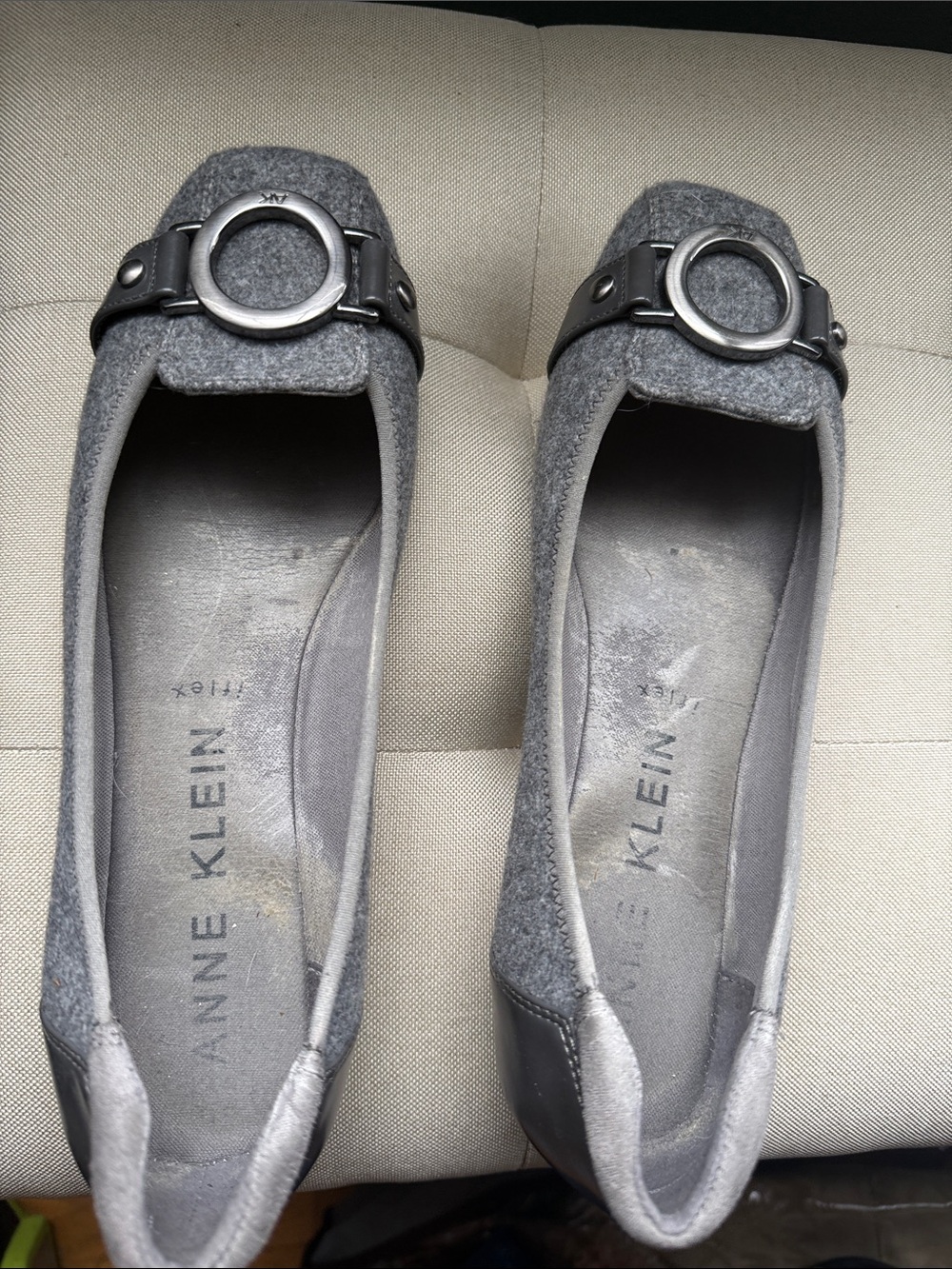 Anne Klein Charcoal Gray Felt Ballet Flats with Buckle Accent - Picture 2 of 3